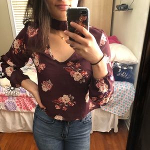 Floral fancy blouse with a turtle neck and neck